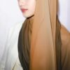 Pashmina Gradasi Premium Warna Coklat Dan Cream Meddyanaveils