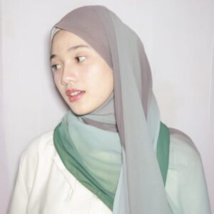 Pashmina Gradasi Premium Warna Ungu Dan Hijau Meddyanaveils