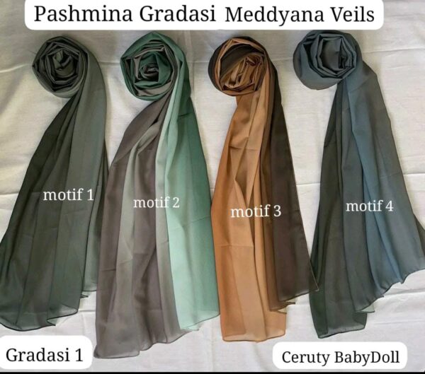 Pashmina Gradasi Berbagai Varian Warna dan Motif Meddyanaveils